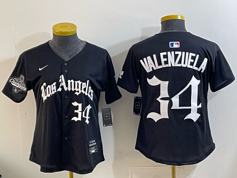 Women Los Angeles Dodgers #34 Valenzuela Black 5th Jointly Name 2026 Nike MLB Jersey style 02->women mlb jersey->Women Jersey